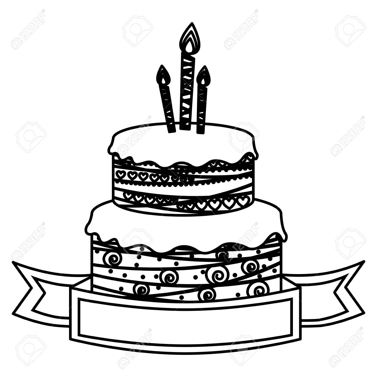 1300x1300 Sketch Silhouette Birthday Cake Two Floors With Candles And Ribbon