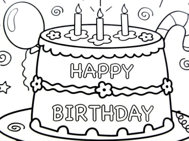 640x480 Happy Birthday Cake Drawing Pages, Coloring Book, Fun Art Colours