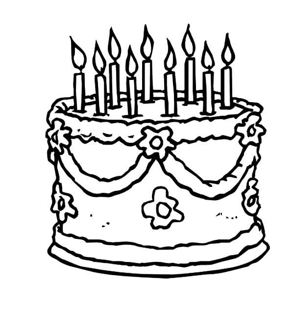 600x634 Beautiful Birthday Cake Coloring Pages