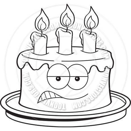 460x460 Cartoon Angry Birthday Cake (Black And White Line Art) By