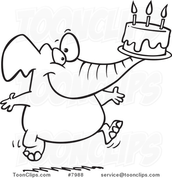 581x600 Cartoon Black And White Line Drawing Of A Birthday Elephant