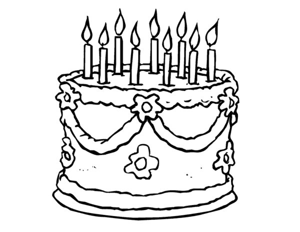 600x464 Girl And Birthday Cake Coloring Page