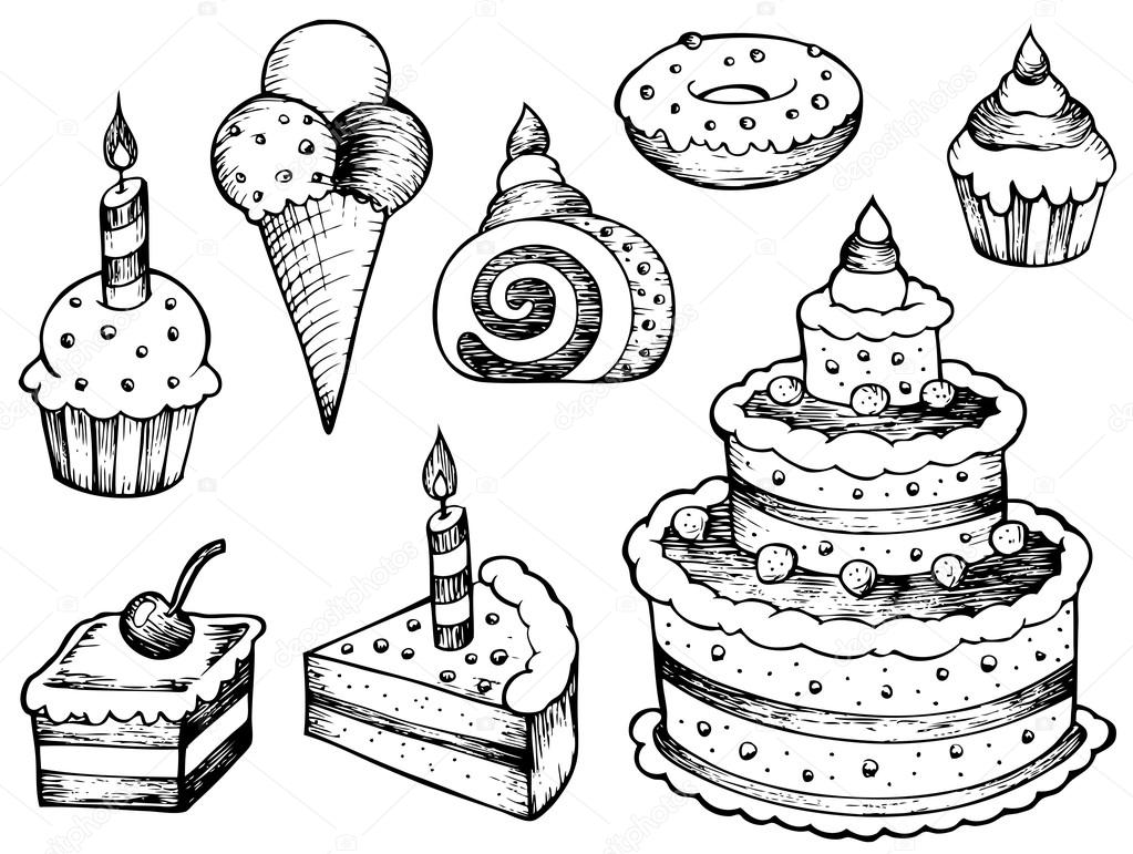 1023x771 Cakes Drawings Collection Stock Vector Clairev