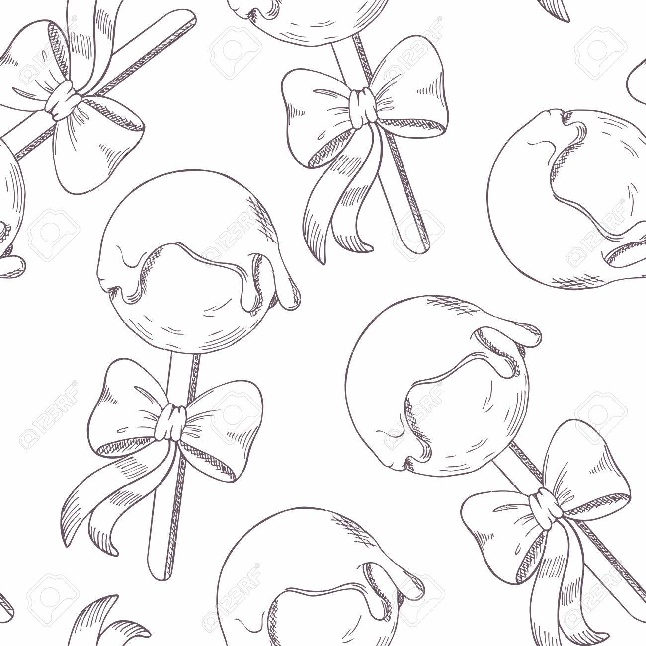 1300x1300 Outline Cake Pops With Bow Seamless Pattern. Sketch Style