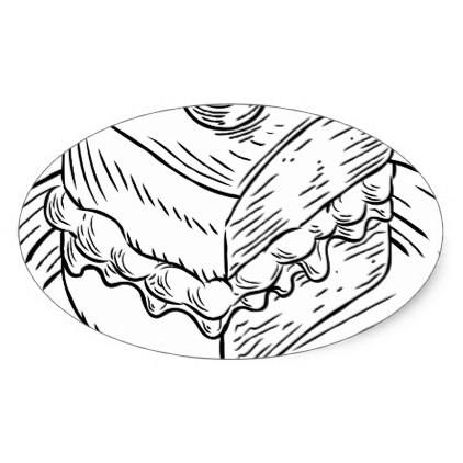 422x422 Cake Slice Vintage Retro Woodcut Style Oval Sticker