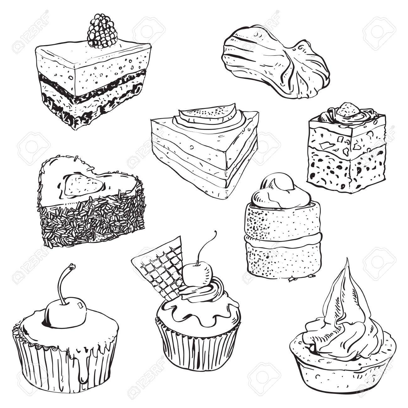 1300x1300 Hand Drawn Illustration Of Some Sweet Cakes Royalty Free Cliparts