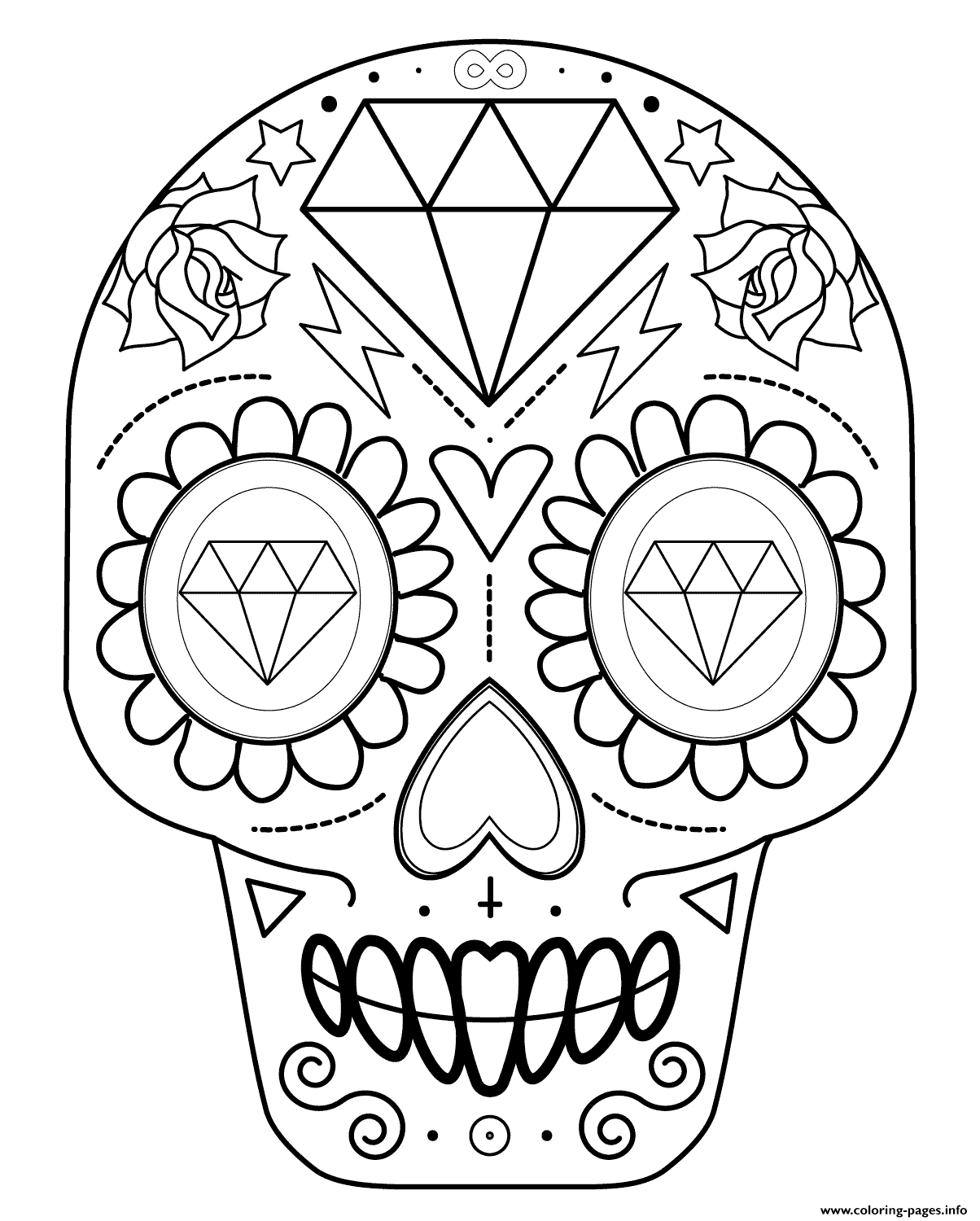 1204x1500 Sugar Skull With Diamonds Calavera Coloring Pages Printable
