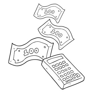300x300 Freehand Drawn Black And White Cartoon Calculator Counting Money
