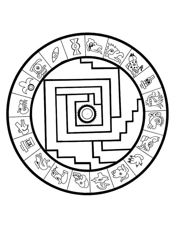 600x849 Aztec Calendar Coloring Pages