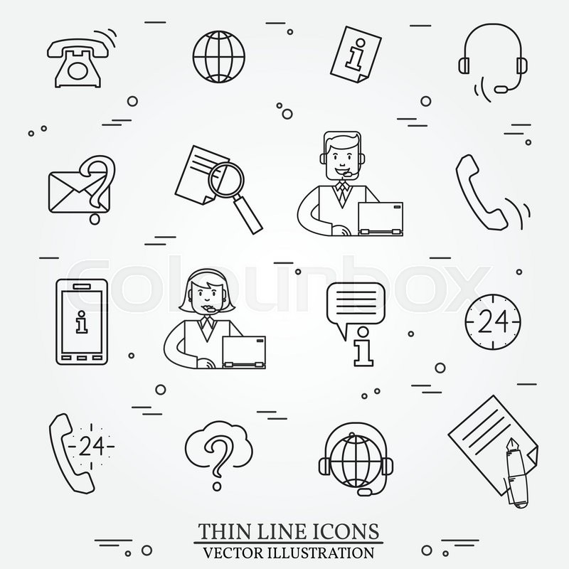 800x800 Call Center Question Answer Service Outline Thin Line Icons Set