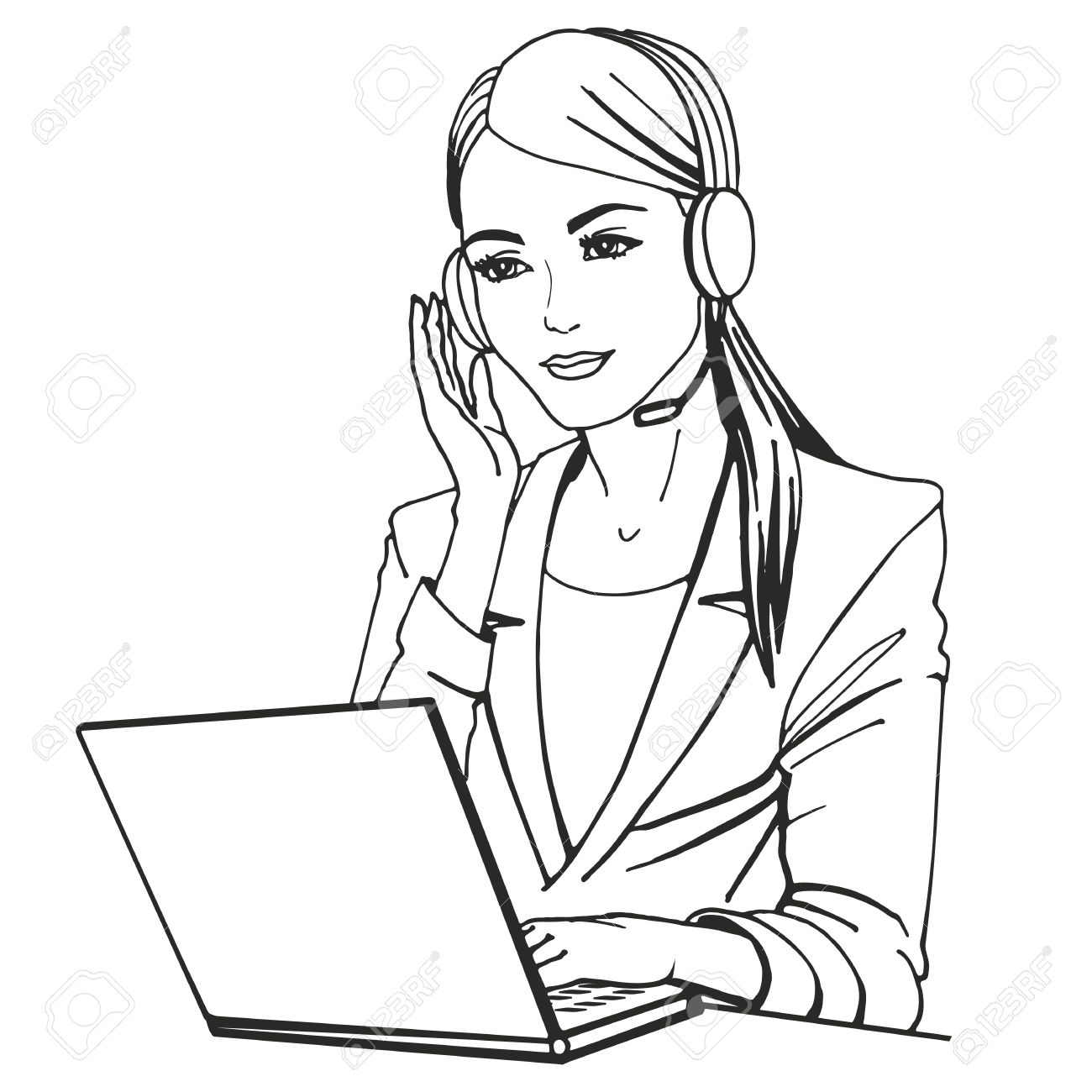 1300x1300 Vector Illustration Of A Secretary With Headphones And Microphone