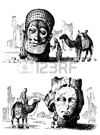 334x450 Desert Landscape With Arab And Camel Next To Statue Face