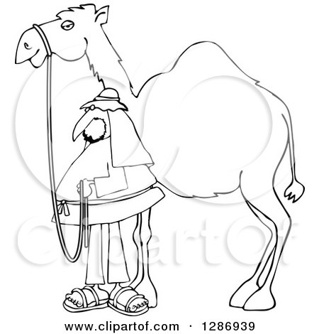 450x470 Clipart Of A Black And White Man Standing By His Pet Camel