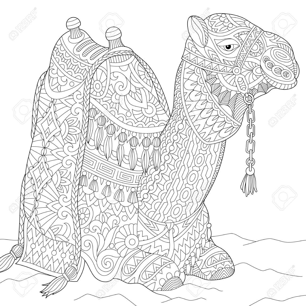 1300x1300 Stylized Cartoon Camel, Isolated On White Background. Freehand