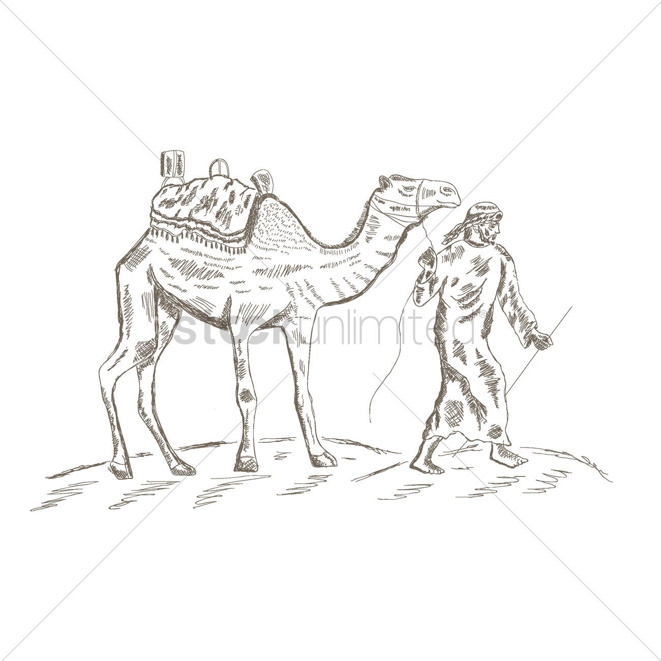 1300x1300 Middle Eastern Man Leading A Camel In The Desert Vector Image
