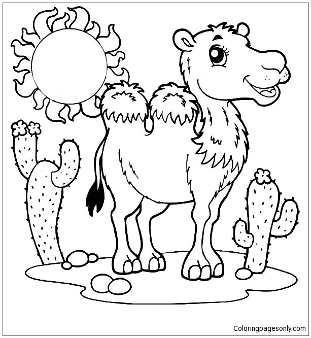613x666 A Wild Desert Bactria Camel Coloring Page