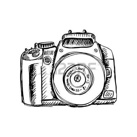450x450 Two Hands Holding A Camera. Hand Drawing Illustration. Royalty