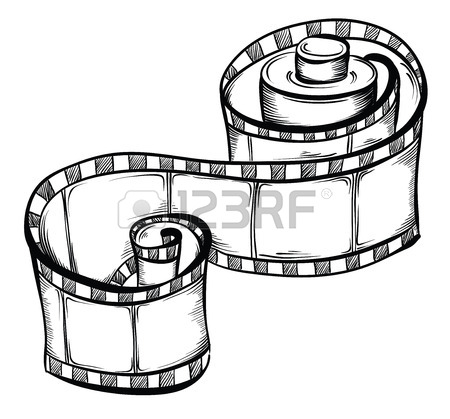 450x419 Collection Of Film Strip Roll And Retro Camera. Hand Drawn Vector