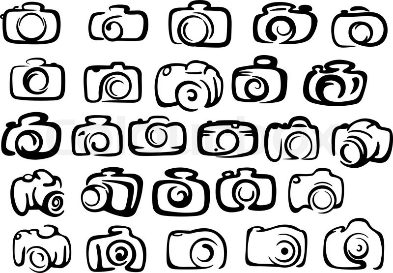 800x555 Digital And Film Camera Icons In Silhouette Style