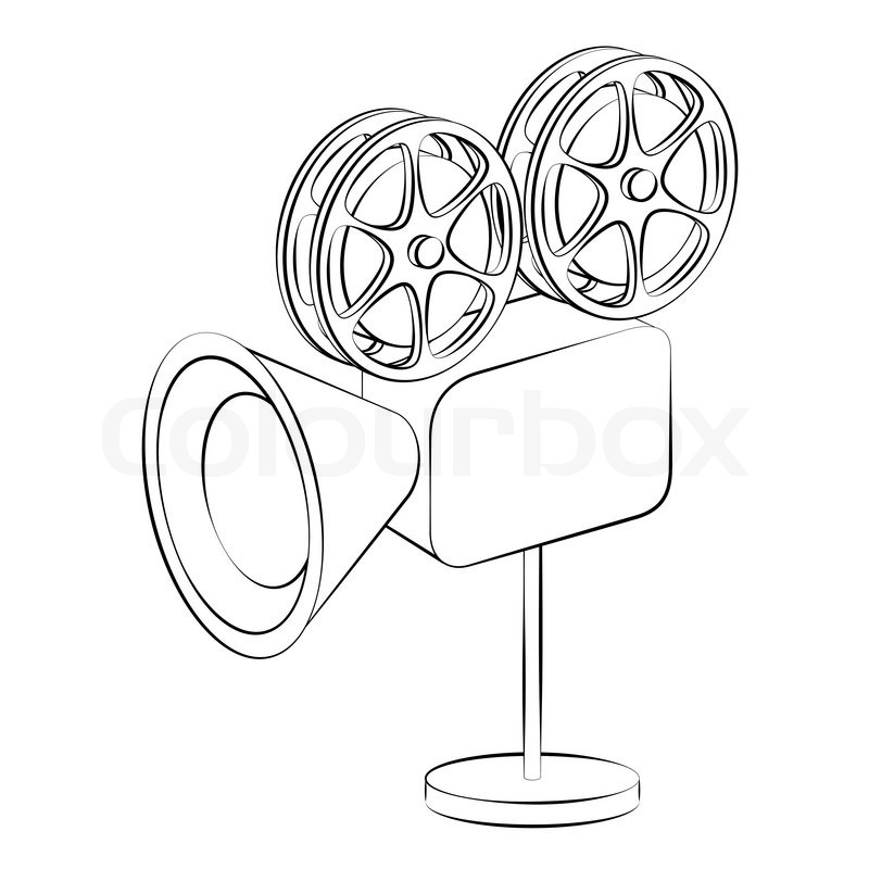 800x800 Black Outline Vector Film Camera On White Background. Stock