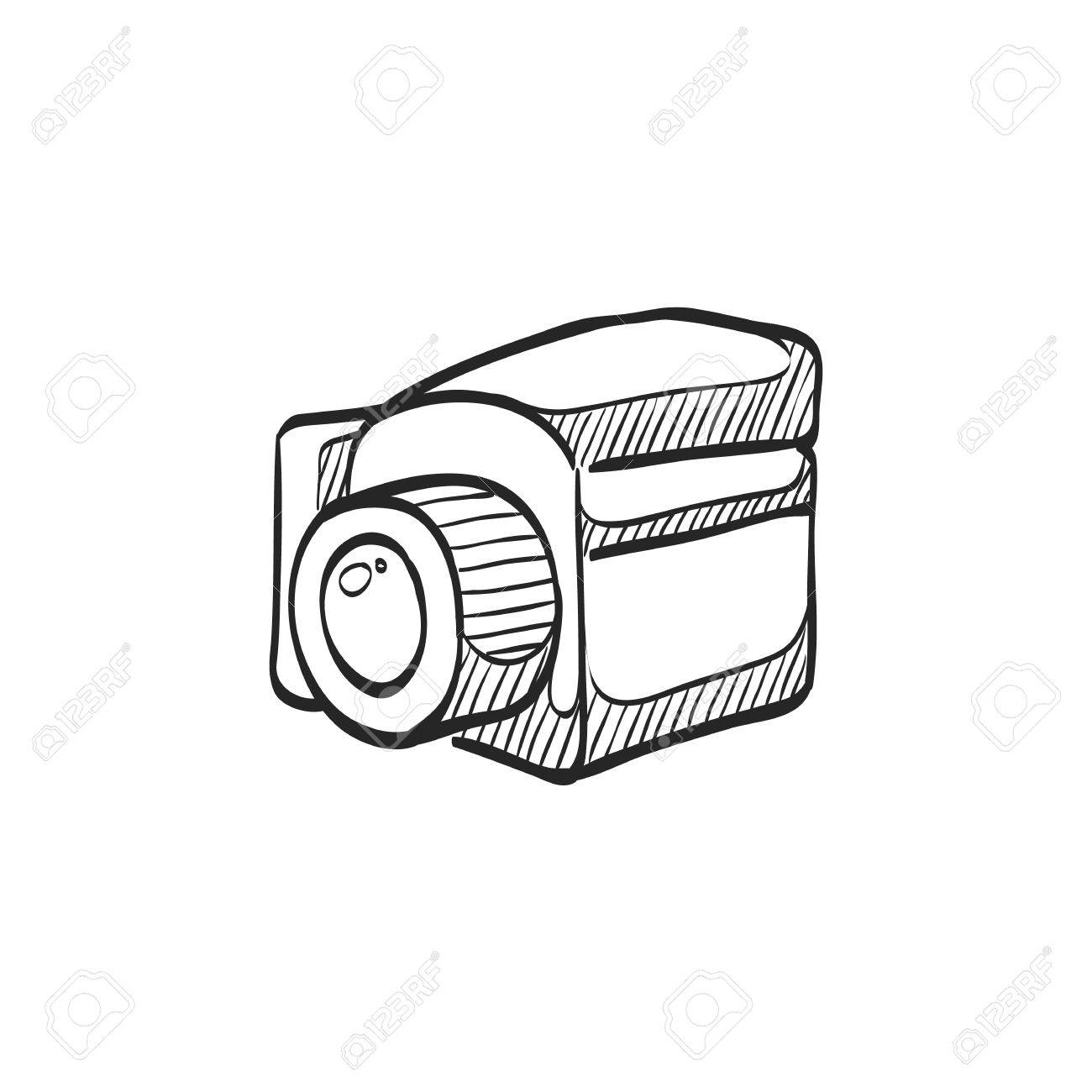 1300x1300 Camera Icon In Doodle Sketch Lines. Vintage Retro Photography
