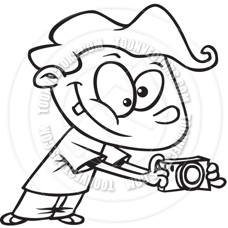 460x460 Cartoon Camera Kid (Black And White Line Art) By Ron Leishman