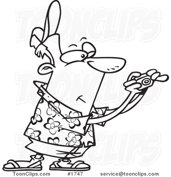 581x600 Cartoon Black And White Outline Design Of A Tourist Holding His