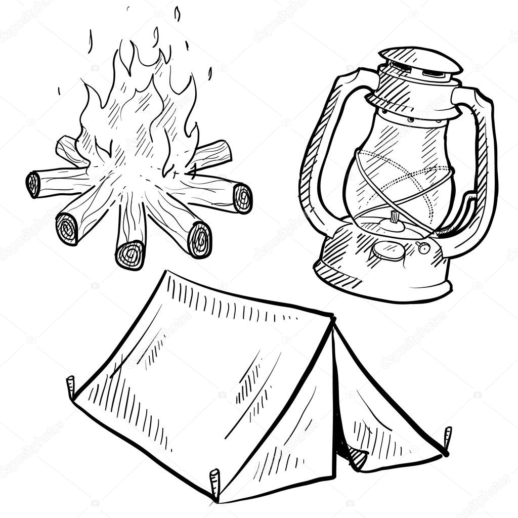 1024x1024 Camping Equipment Sketch Stock Vector Lhfgraphics