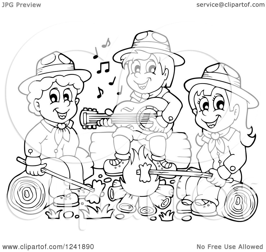 1080x1024 Clipart Of Blacknd White Boynd Girl Scouts Singinground