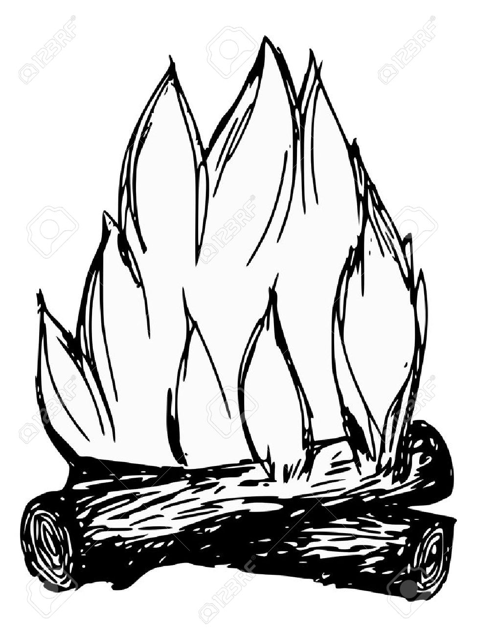 975x1300 Hand Drawn, Cartoon, Sketch Illustration Of Campfire Royalty Free