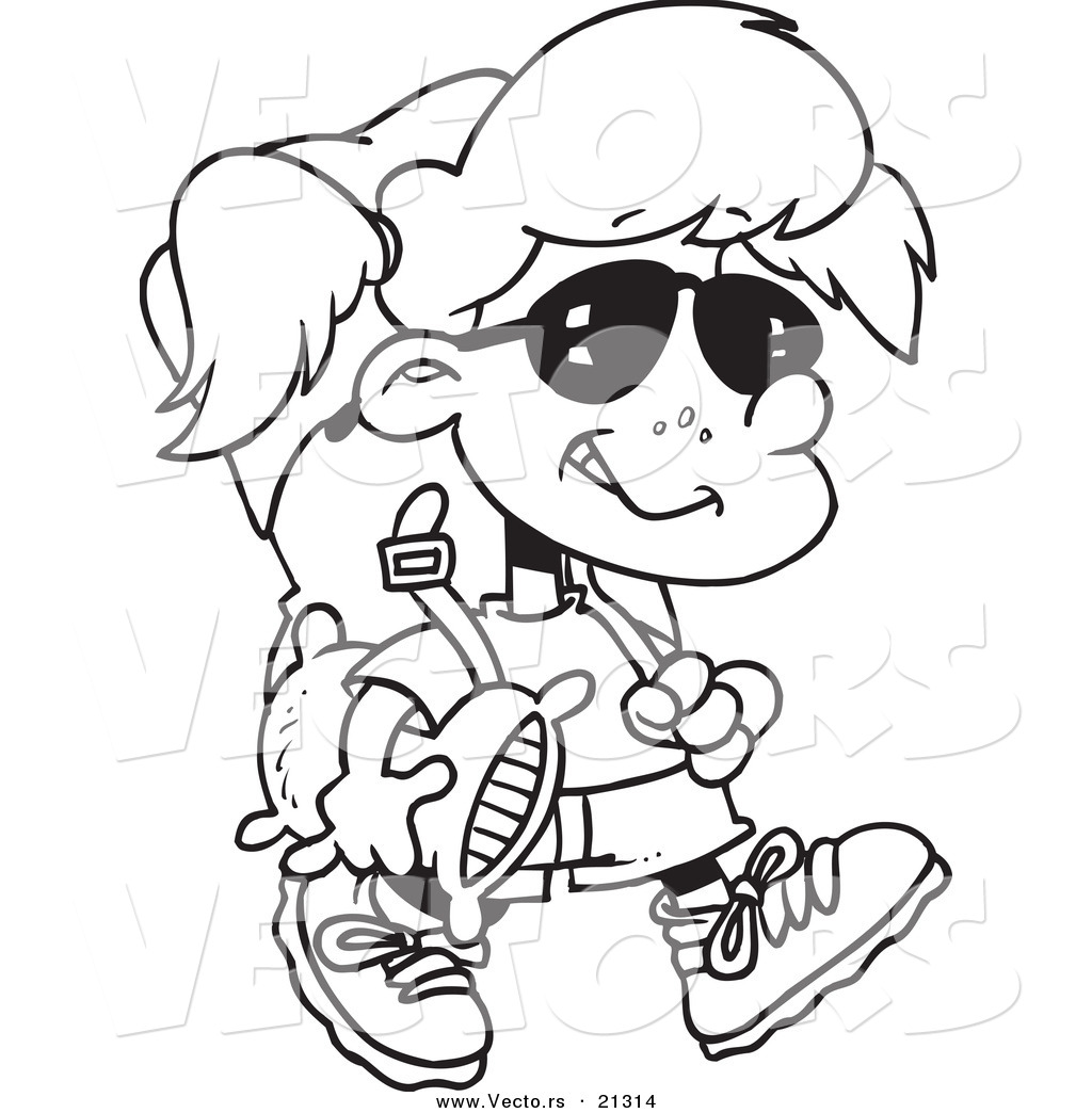 1024x1044 Vector Of A Cartoon Camper Girl Carrying Her Gear