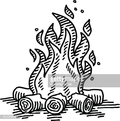 412x417 Hand Drawn Vector Drawing Of A Camp Fire. Black And White Sketch