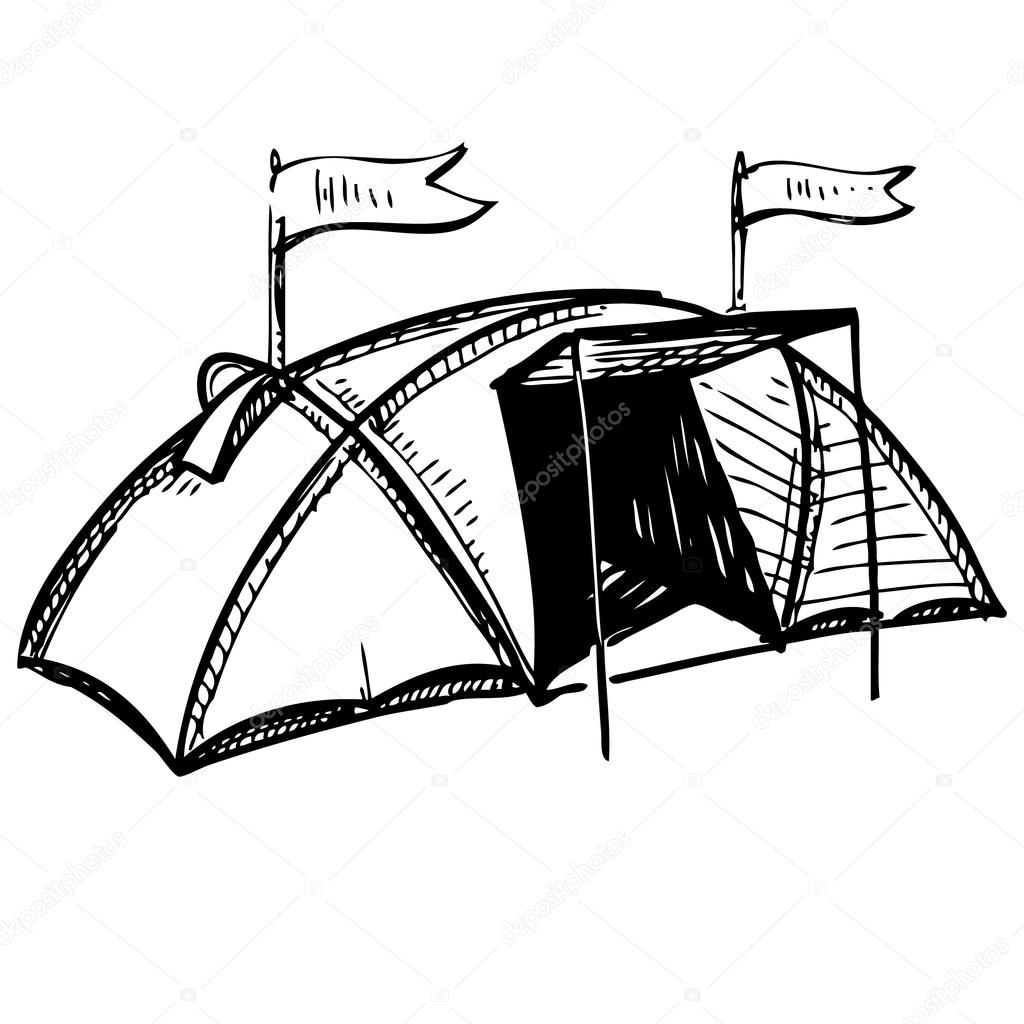 1024x1024 Camping Tent. Hand Drawing Sketch Vector Illustration Stock