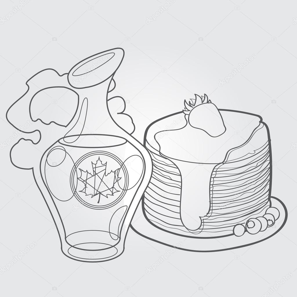 1024x1024 Maple Syrup And Pancakes, Traditional Canadian Dish Outline