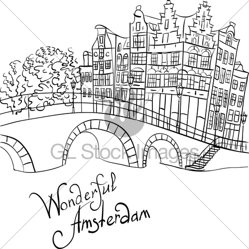 500x500 Vector City View Of Amsterdam Canal And Bridge Gl Stock Images