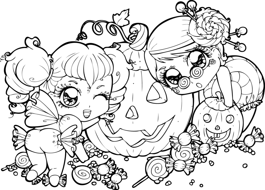 900x647 Halloween Candies Get Ready! By Chibivi Linearts