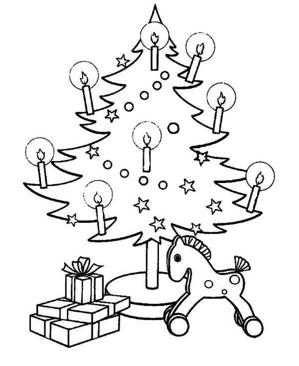 600x734 Christmas Tree With Candles Coloring Pages