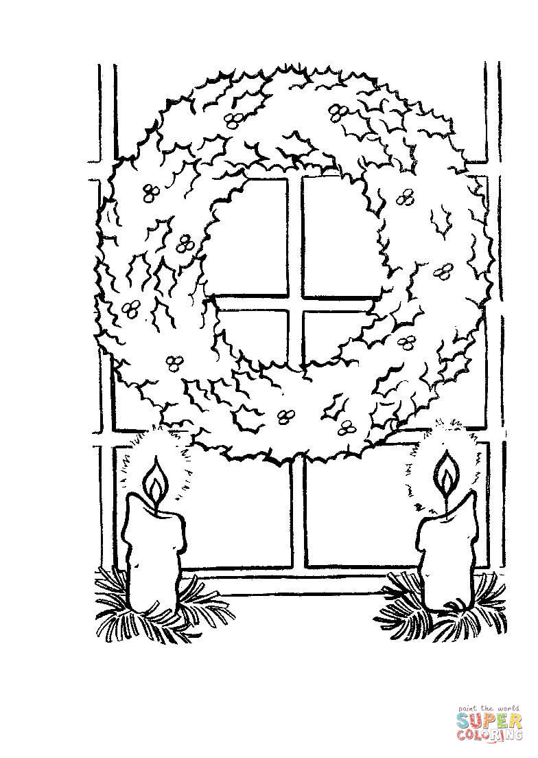 784x1104 Christmas Wreath With Candles Coloring Page Free Printable