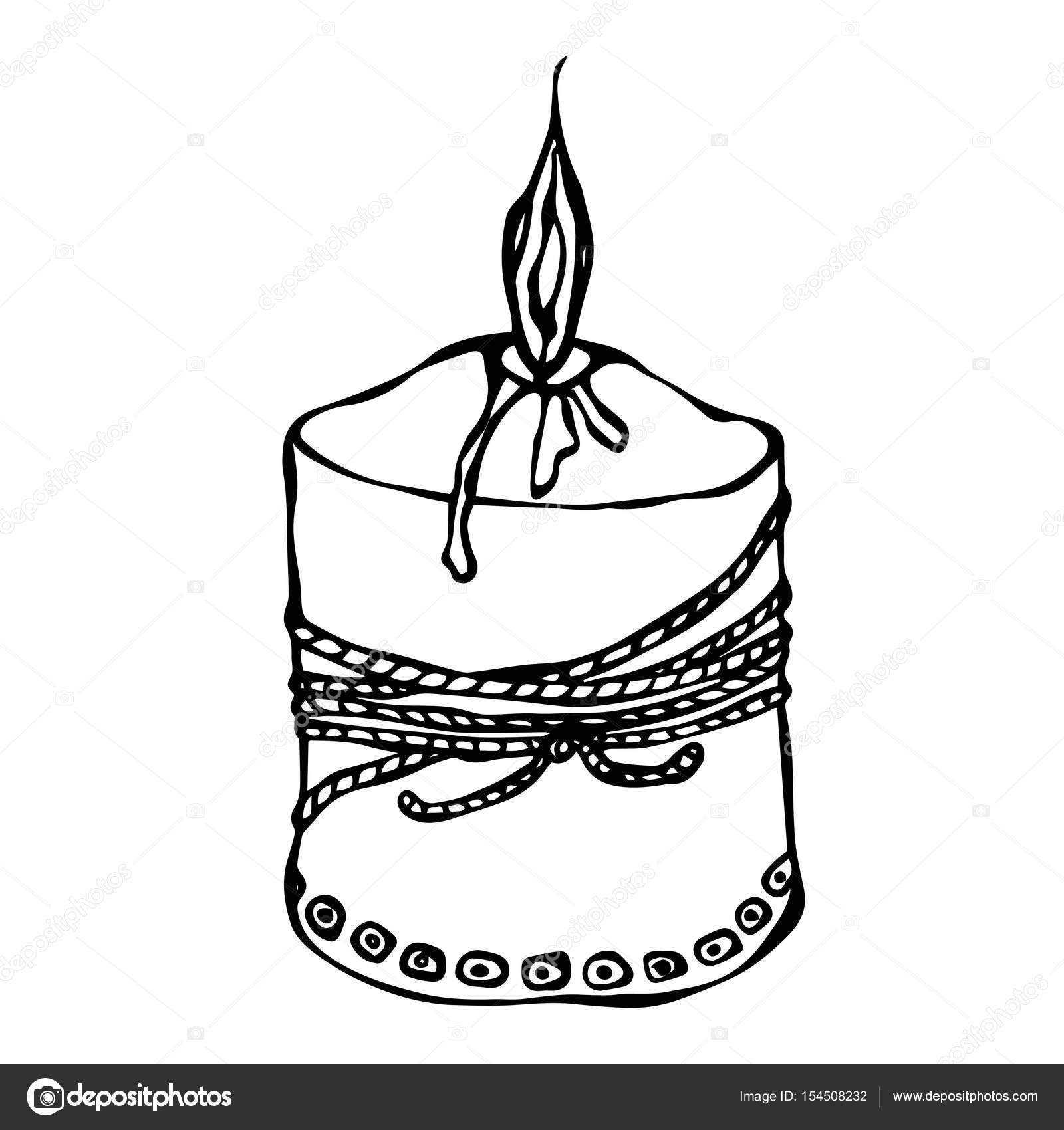 1600x1700 Fat Burning Candle With Ribbon. Ink Vector Illustration Isolated