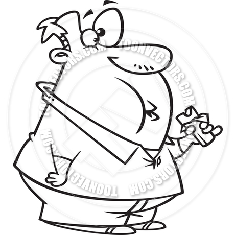 460x460 Cartoon Man Eating A Candy Bar (Black And White Line Art) By Ron