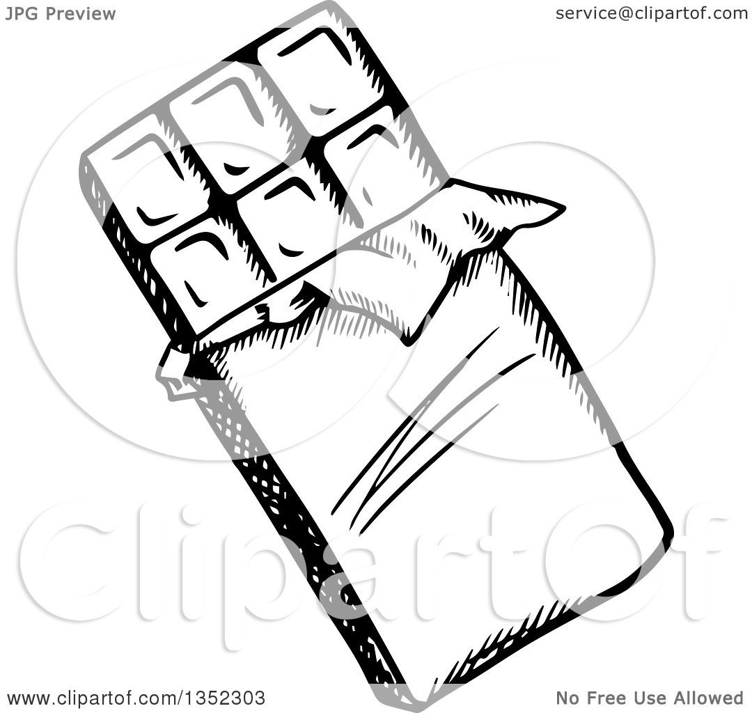 1080x1024 Clipart Of A Black And White Sketched Chocolate Candy Bar