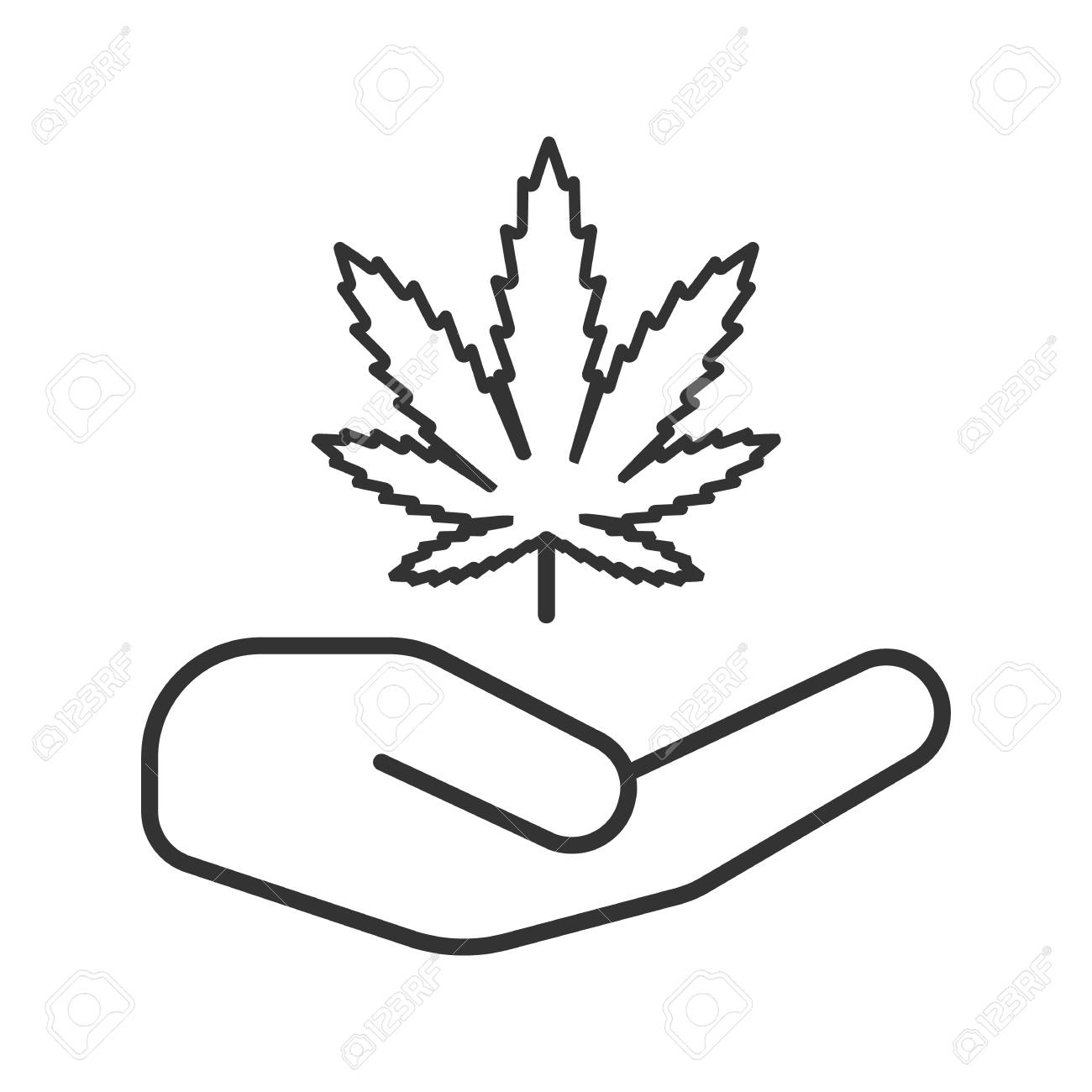 1300x1300 Open Hand With Marijuana Leaf Linear Icon. Thin Line Illustration