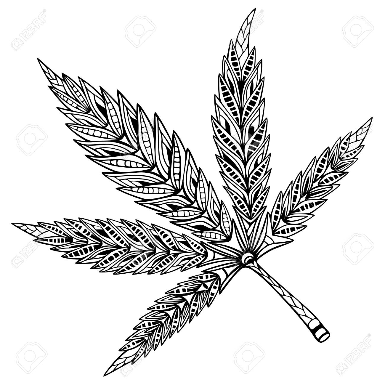 1300x1300 Cannabis Leaf. Doodle And Zentangle Style. Hand Drawn Coloring