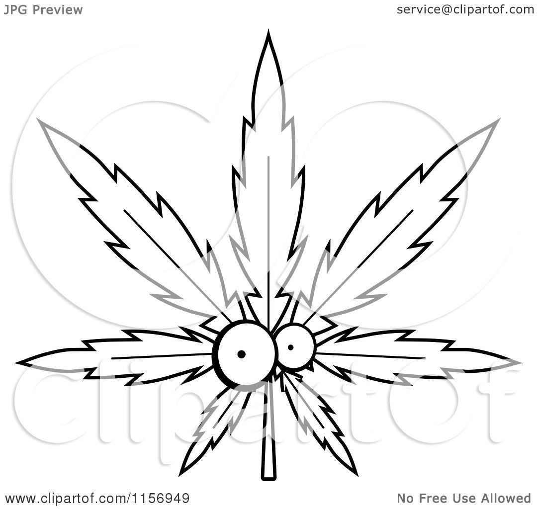 1080x1024 Cartoon Clipart Of A Black And White Cannabis Pot Leaf Character