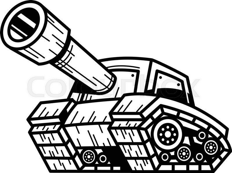 800x598 Cartoon Army Tank Machine With Big Cannon Ready To Fire Vector