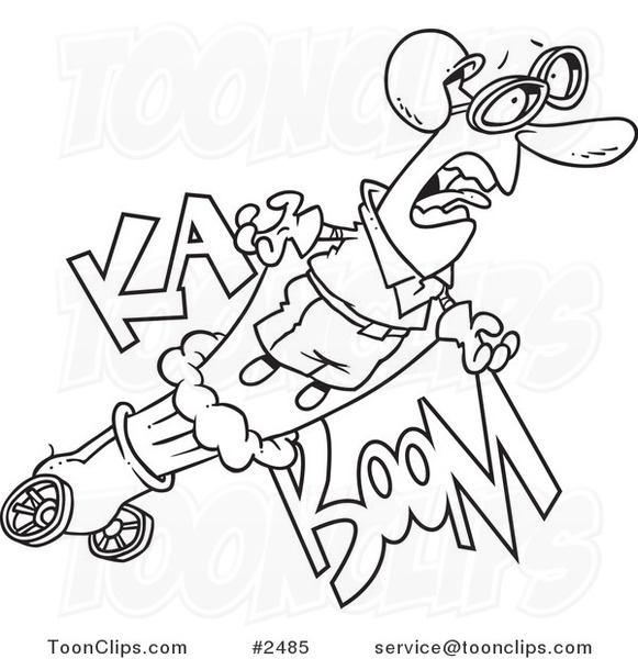 581x600 Cartoon Black And White Line Drawing Of A Stunt Guy Shooting Out