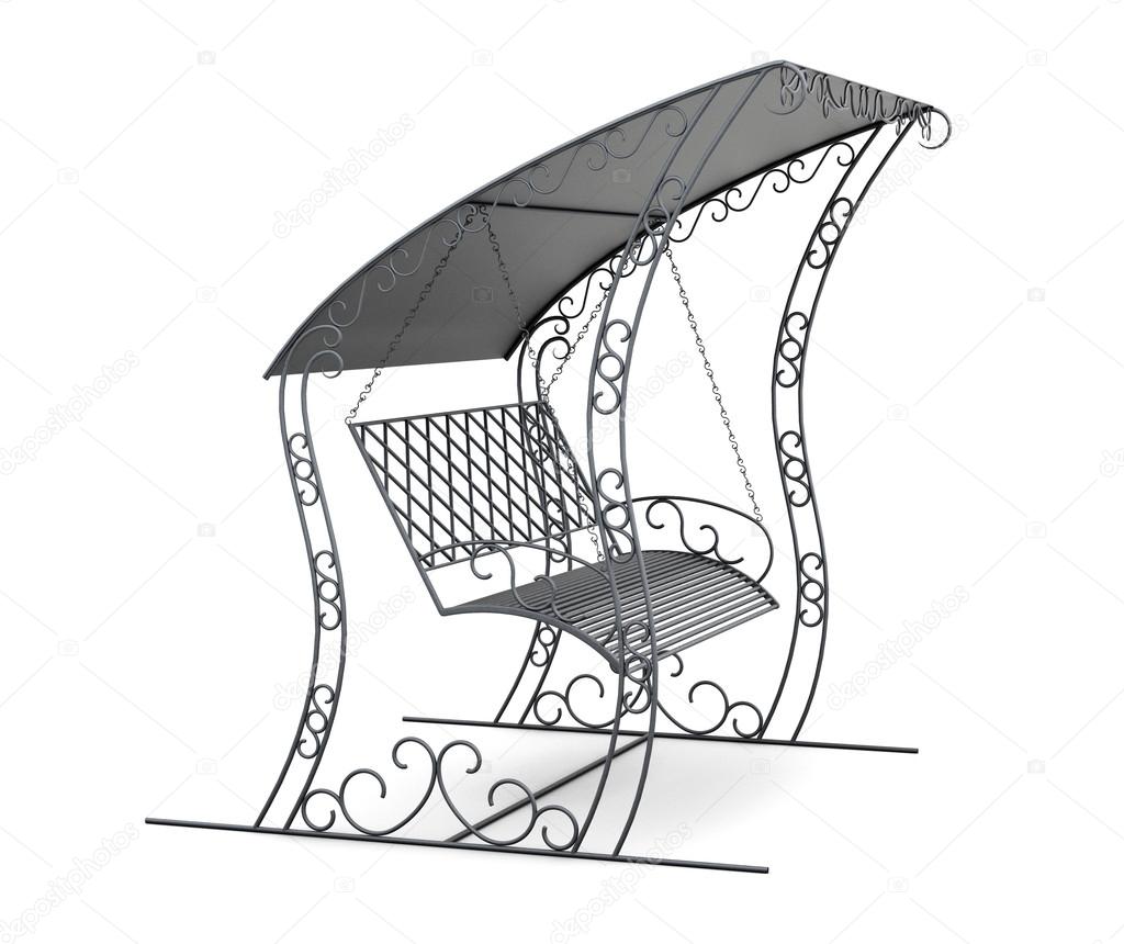 1024x860 Metal Garden Swing With Canopy. 3d Illustration Stock Photo