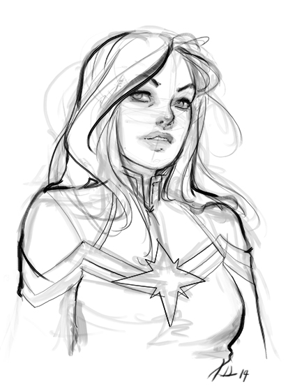 413x557 Sketch Cap Marvel By Krhart