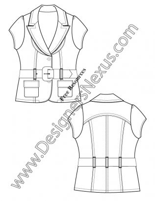 316x409 V21 Cap Sleeve Belted Blazer Illustrator Flat Fashion Sketch