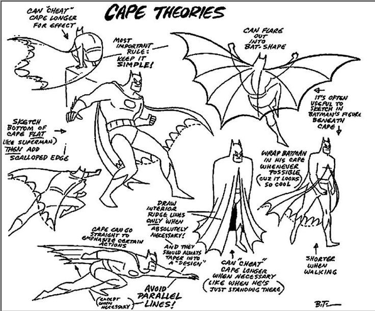 736x610 Bruce Timm's Notes On Drawing Batman's Cape Dccomics